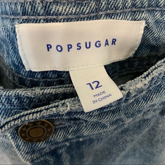 Popsugar Y2K Style High Waist Frayed Hem Denim Jean Mini Skirt Size 12 - Picture 5 of 8